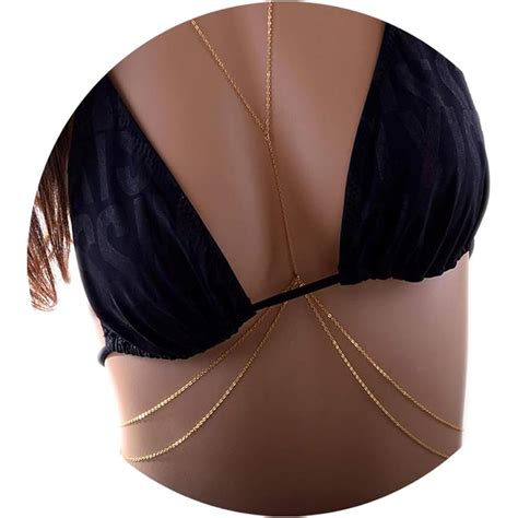 2 Mo Finance 14K Gold Sexy Body Chains For Women Layered Rhinestone Crossover Bikini Bra