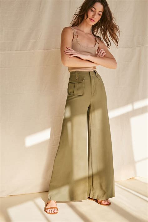 Flap Pocket Wide Leg Pants