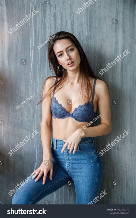 Beautiful Sexy Brunette Girl Jeans Lingerie Stock Photo Edit Now