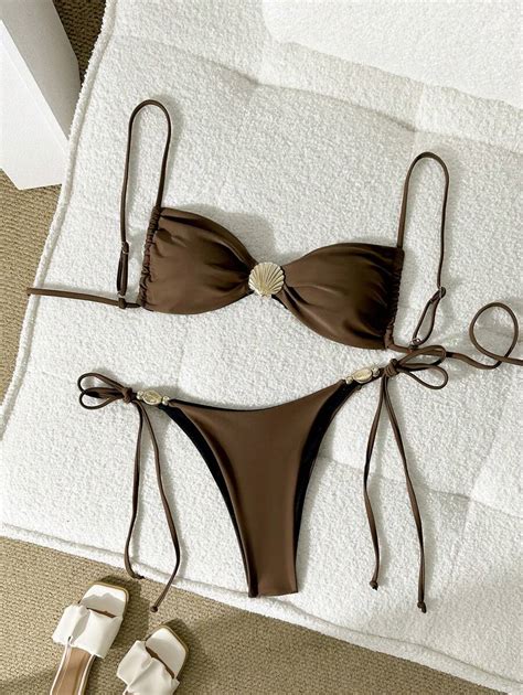 Swim Chiccia Conjunto De Mai Bikini Feminino Top Canelado De Cor S Lida Al As Finas E