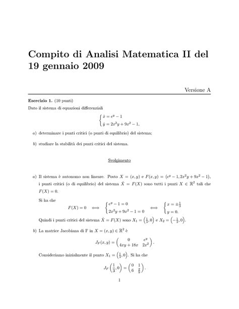 Esame 1 Esami Con Soluzione Analisi Matematica 2 Compito Di Analisi