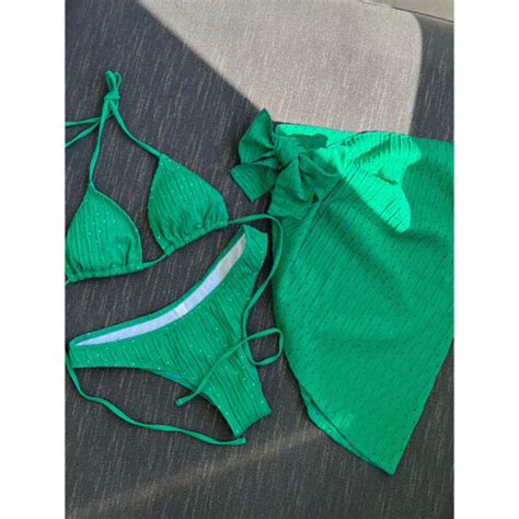 With Sarong Wrinkled Halter Bikini Women Swimwear Female Swimsuit Three Pieces Bikini Set Bather