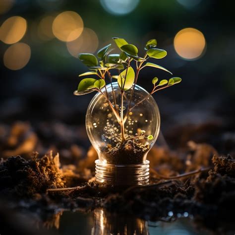 Premium Ai Image A Small Plant In A Light Bulb That Is On A Table