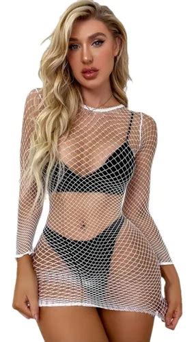 Lingerie Sensual Vestido Arrastão Manga Noite Sobreposição MercadoLivre