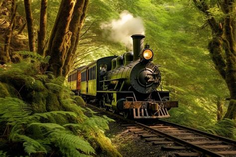 Premium Ai Image A Train In The Forest With The Word Steam On The Front