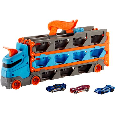 Hot Wheels GVG37 City Wyścigowy transporter 2w1 z 3 samochodami