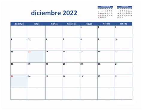 Plantilla Imprimible Calendario Diciembre 2022 PDF Word Excel