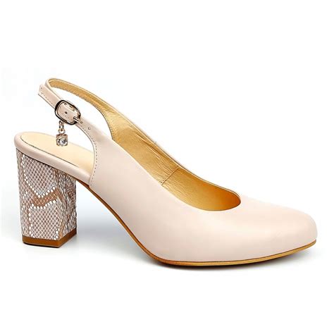 Skóra Nude Ecru Czółenka Odkryta Pięta R