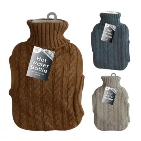 Litre Hot Water Bottle Knitted Cover With Pockets Bargain Wholesalers