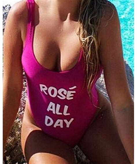Women Sexy One Piece Backless Monokini Letters Print Padding Bikini Swimwear Rose C X Kuw
