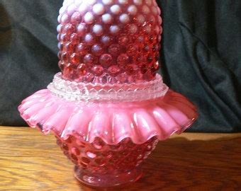 Fenton Hobnail Three Piece Fairy Lamp Rose Magnolia Iridized Etsy