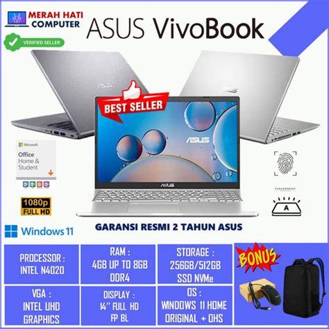 Jual LAPTOP MURAH ASUS VIVOBOOK E410MA N4020 4GB 512GB SSD WIN11 ROSE