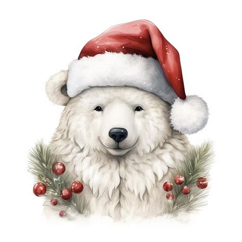 Premium AI Image There Is A White Polar Bear Wearing A Santa Hat