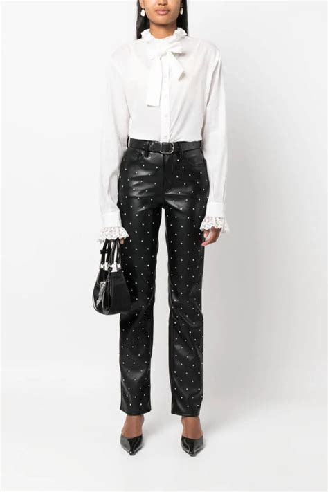 Pussy Bow Collar Lace Trim Blouse Tiffany Boutique Cyprus