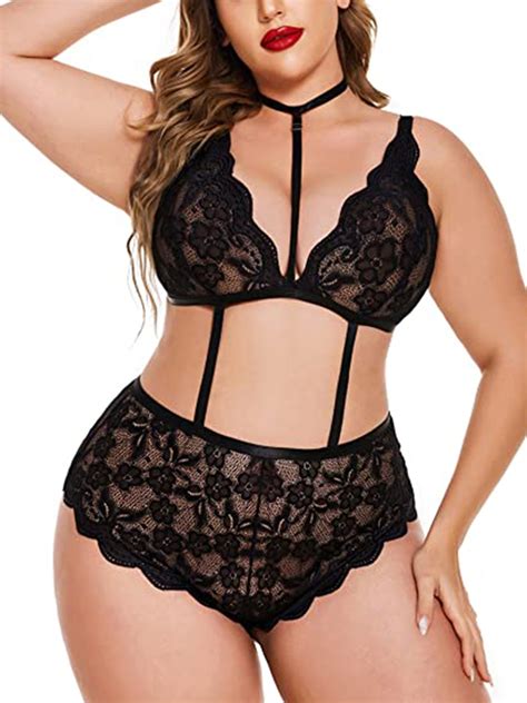 Enwejyy Women Valentine S Day Sexy Sheer Lace One Piece Babydoll Bodysuit Lingerie Sets