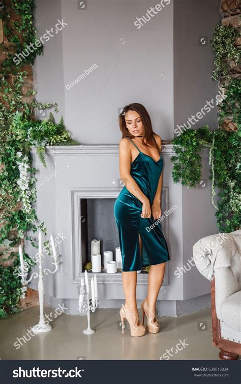 Beautiful Girl Sexy Brunette Dress Posing Stock Photo 638815834 Shutterstock