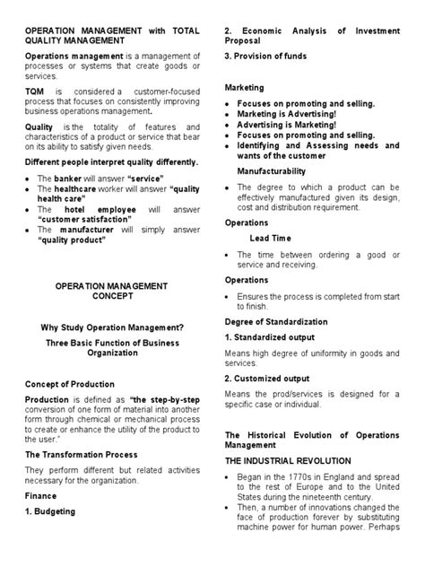 Operation Management | PDF | Quality (Business) | Marketing