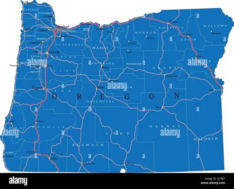 Detailed Map Of Oregon State In Vector Format With County Borders Roads