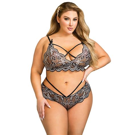Patlollav Womens Plus Size Lace Wireless Bra Lingerie Sleepwear Pajamas Underwear Set Walmart