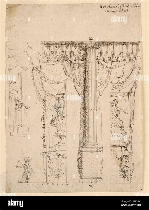 Sketch For Three Side Wings With Part Of Proscenium Frame A Fluted