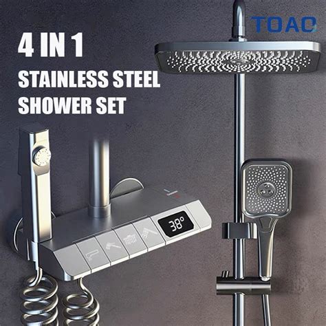 Stainless Steel Bathroom Square In Shower Set With Faucet Hot Cold Bidet Rain Gripo