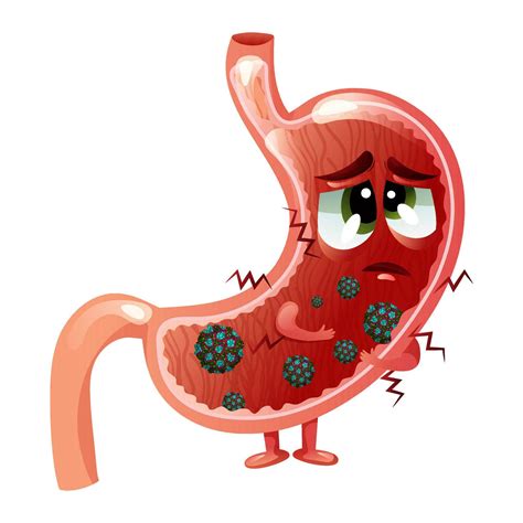 Sick sad stomach cartoon character with noroviruses 31694934 Vector Art