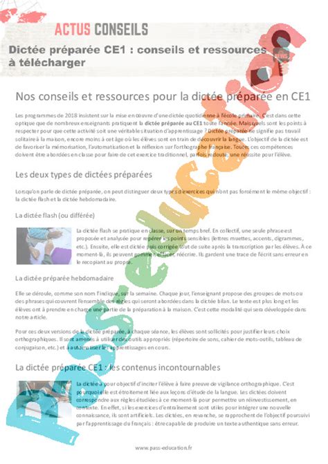 Dictée Préparée Ce1 Conseils Et Ressources à Télécharger