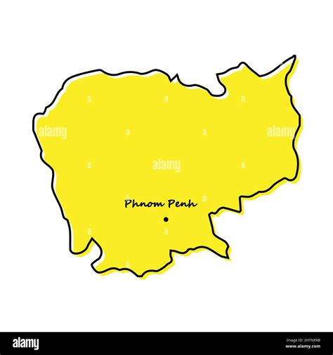 Simple Outline Map Of Cambodia With Capital Location Stylized Minimal