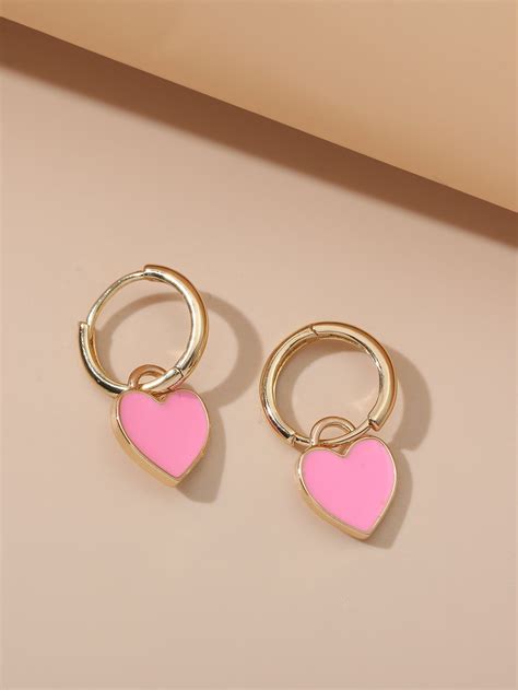 Heart Drop Earrings Pink Heart Jewelry Preppy Jewelry Preppy Earrings