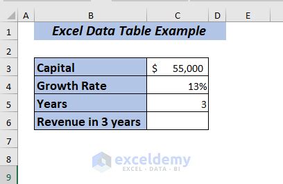 Example of Excel Data Table (6 Criteria) - ExcelDemy