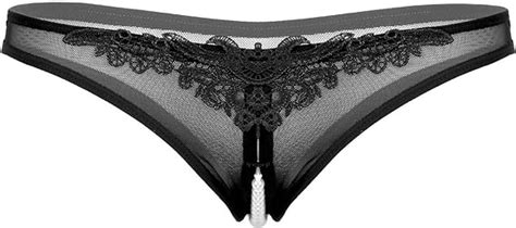 Choomomo Damen Ouvert Slip String Tanga Mit Perlen Im Schritt Spitze Bikini Briefs Low Rise