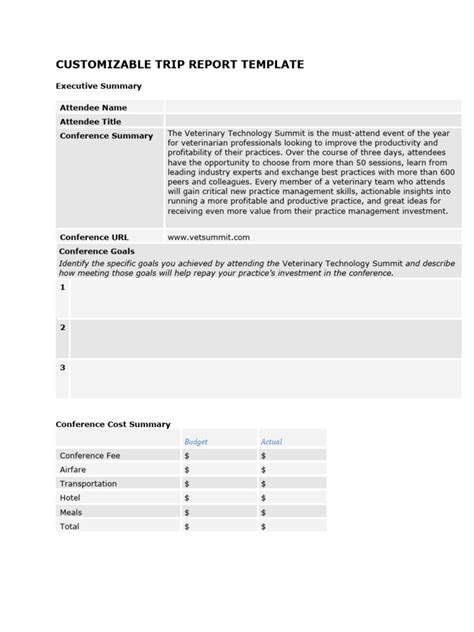 Customizable Trip Report Template Executive Summary Attendee Name