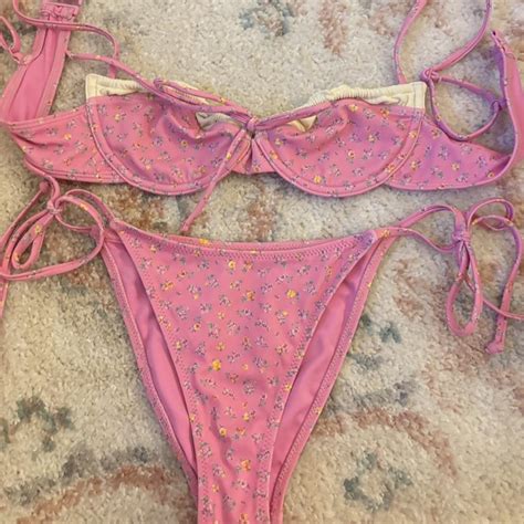 Pink Floral Pacsun Bikini Set With Tie Bottoms Xs Depop