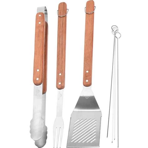 Vaggan Set De Couverts Pour Barbecue Avec Manche En Bois Pince