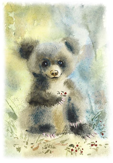 Bear Cub Watercolor Hand Drawn Illustration Stock Illustration