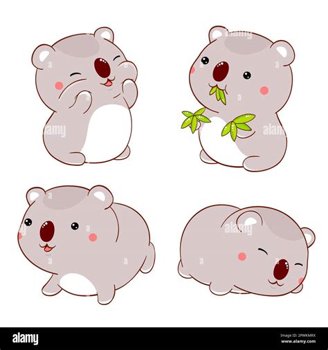 Set of cute fat cartoon koalas in kawaii style. Collection of lovely ...