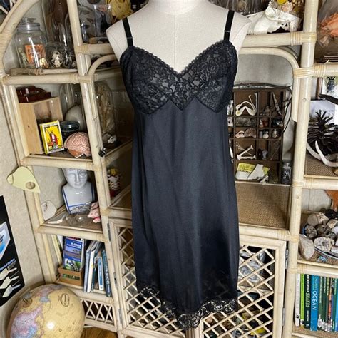 Vintage Intimates Sleepwear Vintage S Black Lace Bust Slip Dress Nightgown Lingerie