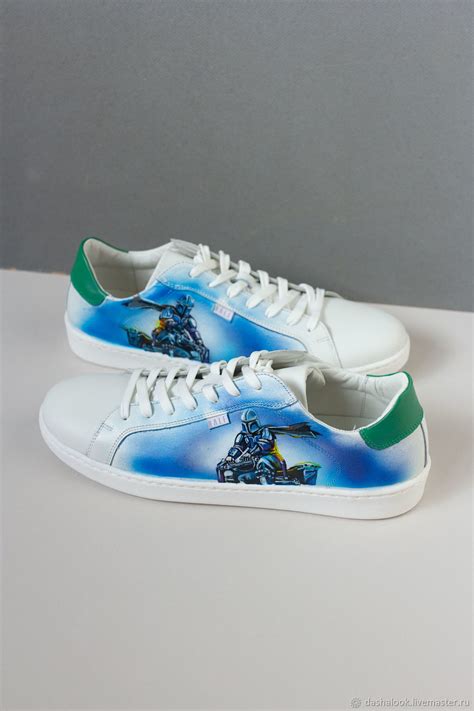 Белые кеды из кожи с росписью - Мандалорец, Mandalorian обувь в ...