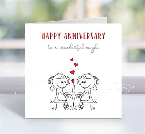 Same Sex Lesbian Wedding Anniversary Card Happy Etsy