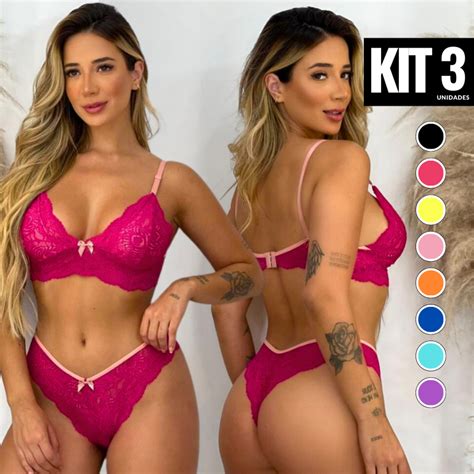 Kit Conjunto Renda Bicolor Lingerie Feminina Sexy Conforto Sensual Calcinha E Suti Sem Bojo