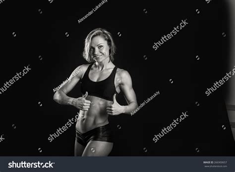 Sexy Athletic Blonde Posing On Black Stock Photo 266900657 Shutterstock