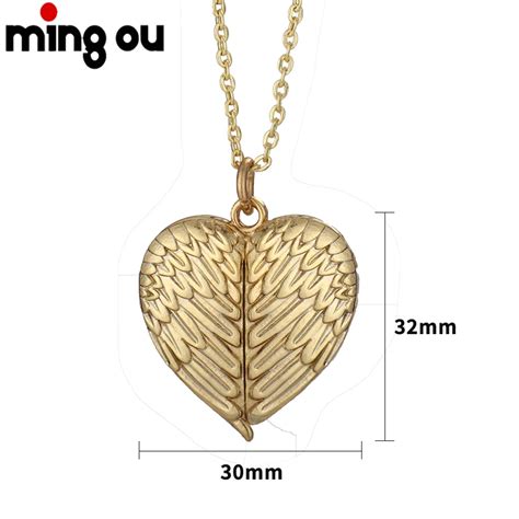 Sublimation Blank Angel Wings Necklace Heart Lockets Pendant Necklace