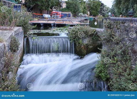 Long Exposure Of Flowing Water In Stream In Cambridge England Uk