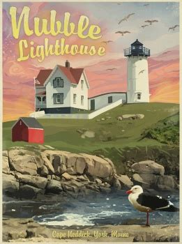 Solve Nubble Lighthouse Vintage Poster Jigsaw Puzzle Online With 63 Pieces