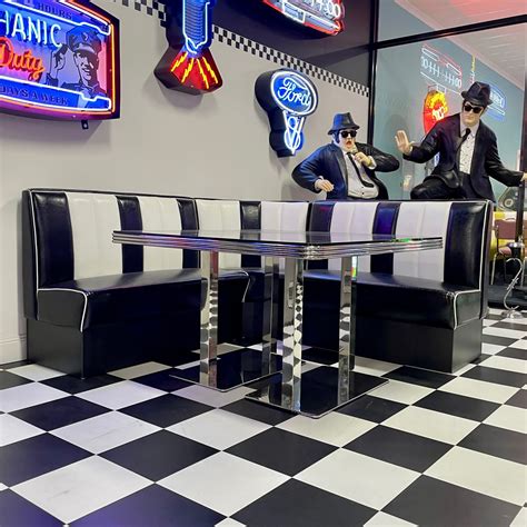 American Retro Diner Booth - Set - L-Shape - Black & White (White or