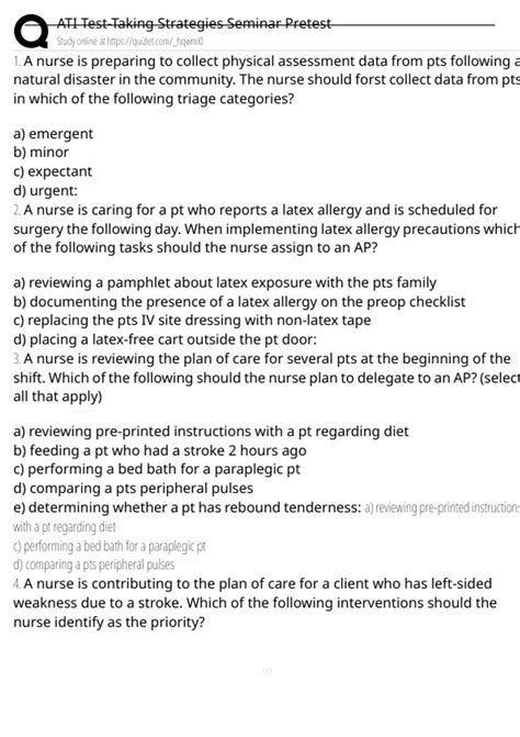 ATI Test-Taking Strategies Seminar Pretest Exam Questions and Answers