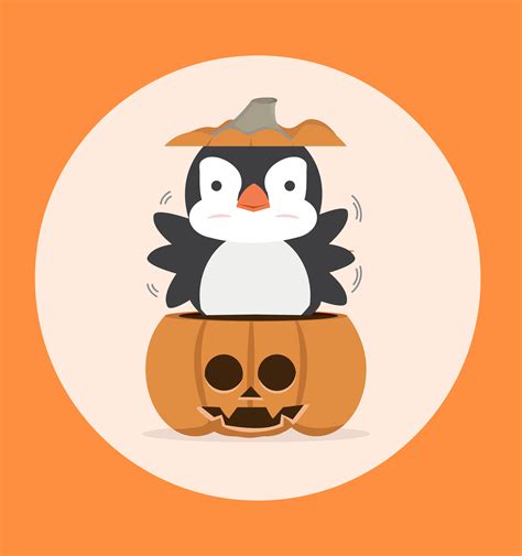 Cartoon cute penguin with a Halloween pumpkin 1886055 Vector Art at ...