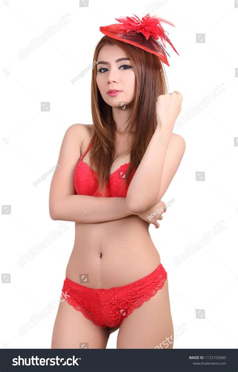 Portrait Beautiful Asian Woman Red Bikini Stock Photo 1172103685 Shutterstock