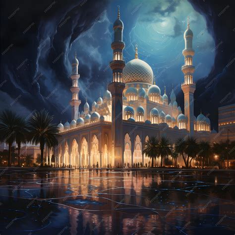 premium photo mosque  night