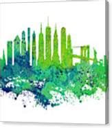 New York City Skyline Watercolor Lime Green On White Background With